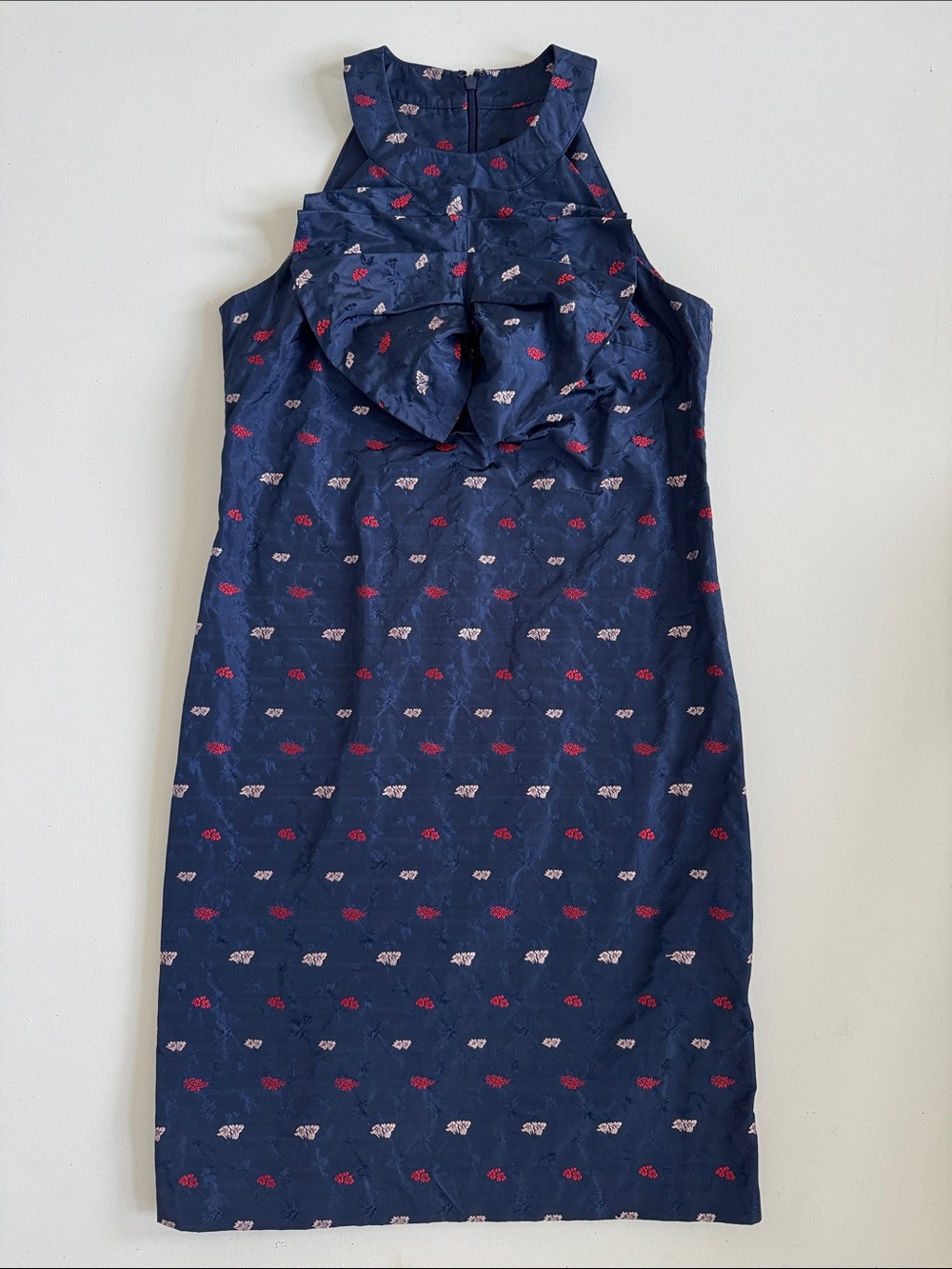 Banana Republic Navy Sleeveless Ruffle Front Dress with Pink & Red Accents